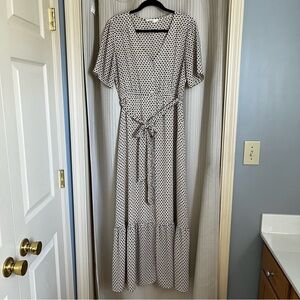 V neck Foulard Cream Print Maxi Dress